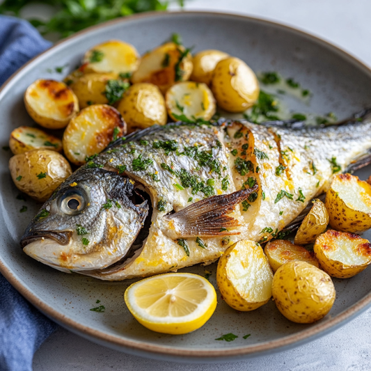 Baked Sea Bream with Garlic, Lemon, and Herbs