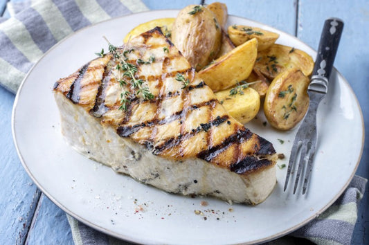 Swordfish Steak Cooked On Griddle Pan