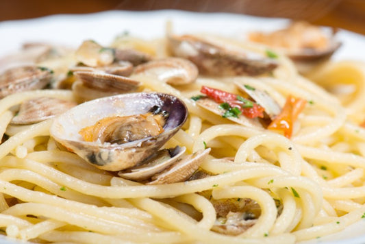 Clams on a bed of pasta